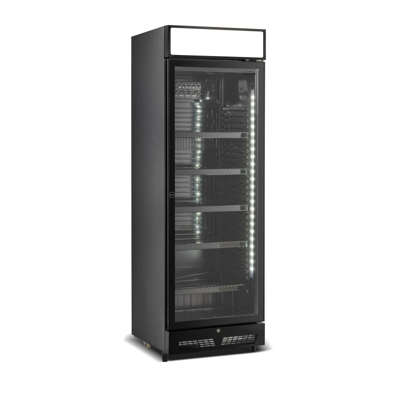 RÉFRIGÉRATEUR 1 PORTE EN VERRE NOIR AVEC CANOPY SVE-450 BLC